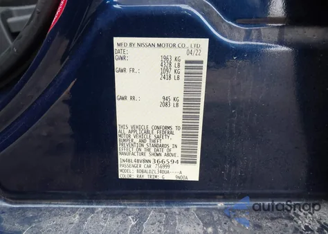 2022 Nissan Altima S Fwd from USA, damaged, VIN 1N4BL4BV8NN366594